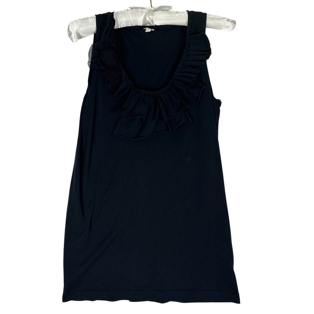 J.Crew Tank Top Women's S Black Rosette Ruffle Coquette Romantic Office Chic - Picture 4 of 9